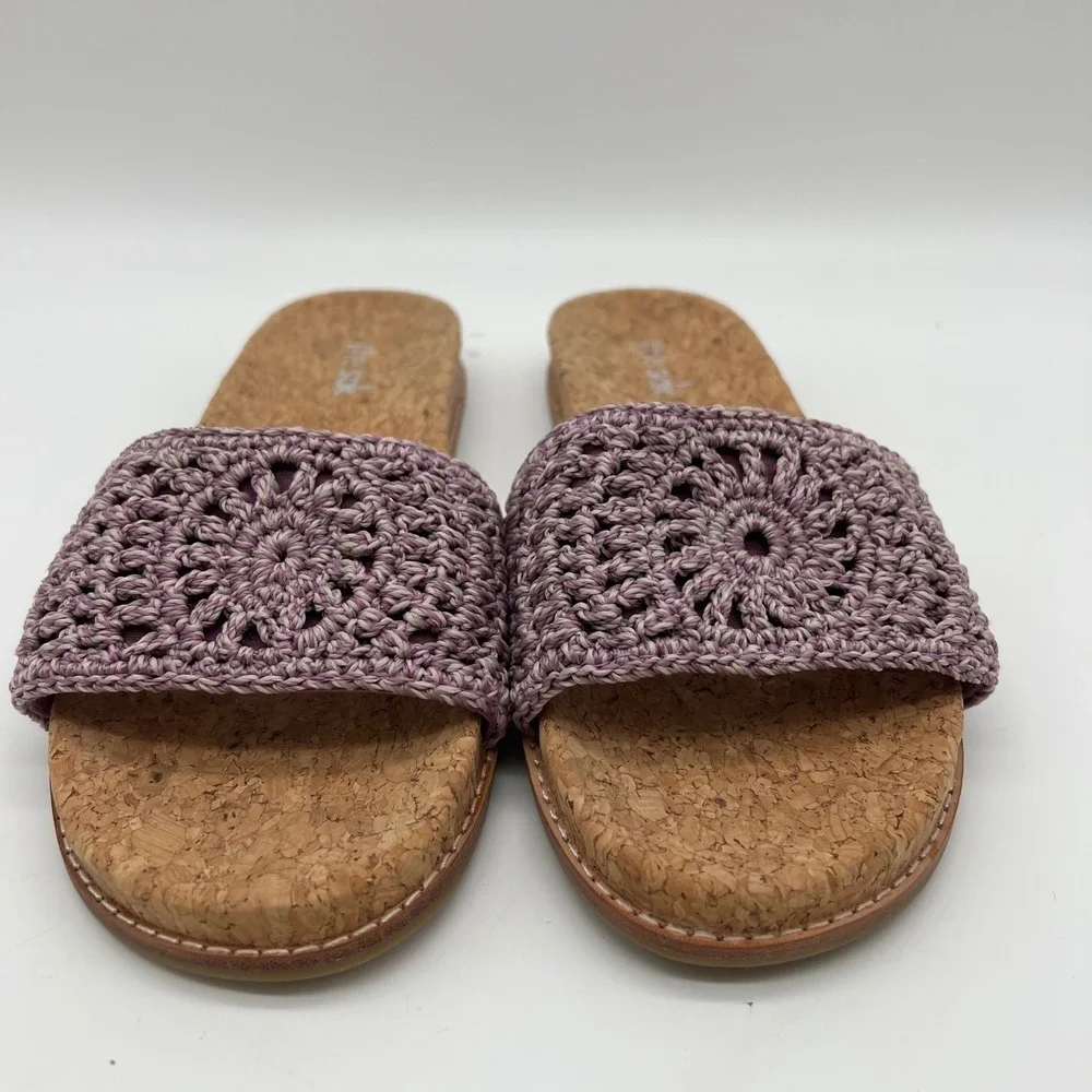 The Sak Mendocino Hand Crochet Slide Sandals Womens 8 Purple Cork Flat Slip On